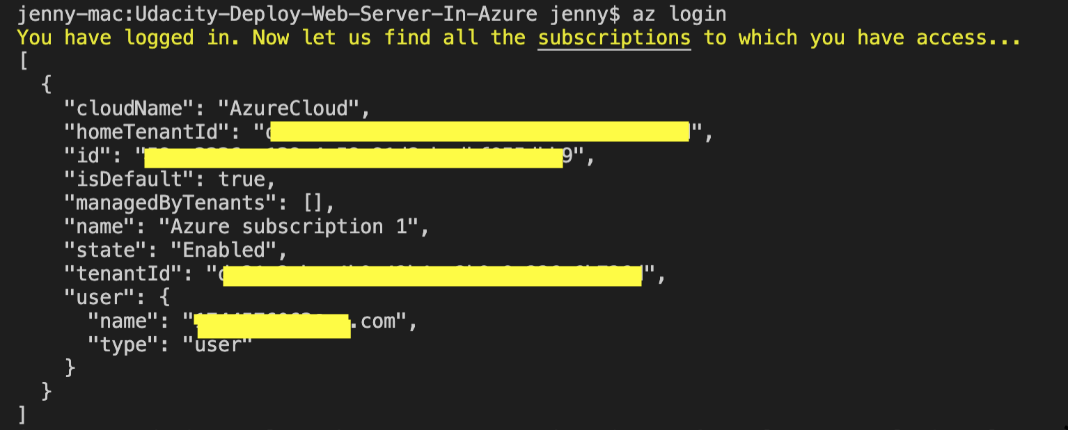 az login output